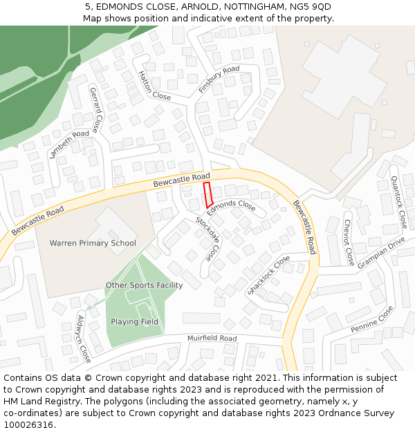 5, EDMONDS CLOSE, ARNOLD, NOTTINGHAM, NG5 9QD: Location map and indicative extent of plot