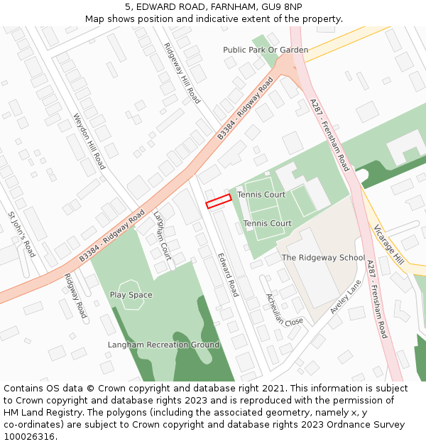 5, EDWARD ROAD, FARNHAM, GU9 8NP: Location map and indicative extent of plot