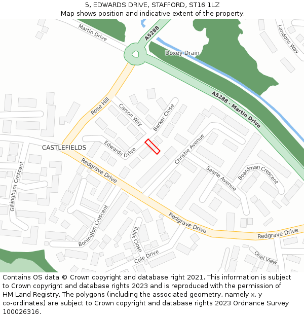 5, EDWARDS DRIVE, STAFFORD, ST16 1LZ: Location map and indicative extent of plot