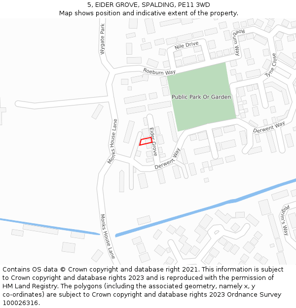 5, EIDER GROVE, SPALDING, PE11 3WD: Location map and indicative extent of plot