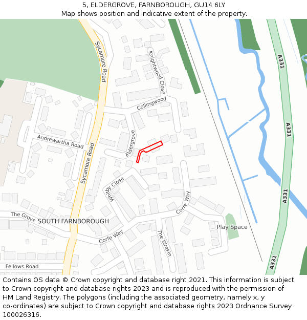 5, ELDERGROVE, FARNBOROUGH, GU14 6LY: Location map and indicative extent of plot
