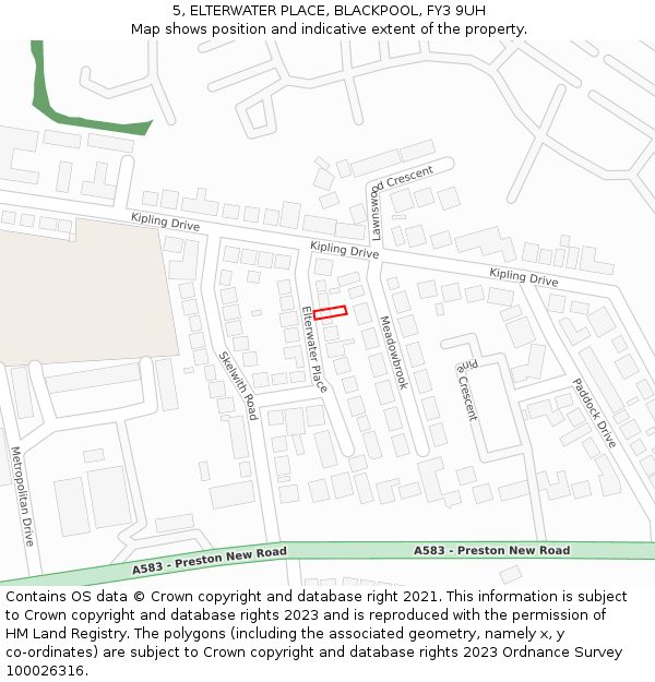 5, ELTERWATER PLACE, BLACKPOOL, FY3 9UH: Location map and indicative extent of plot