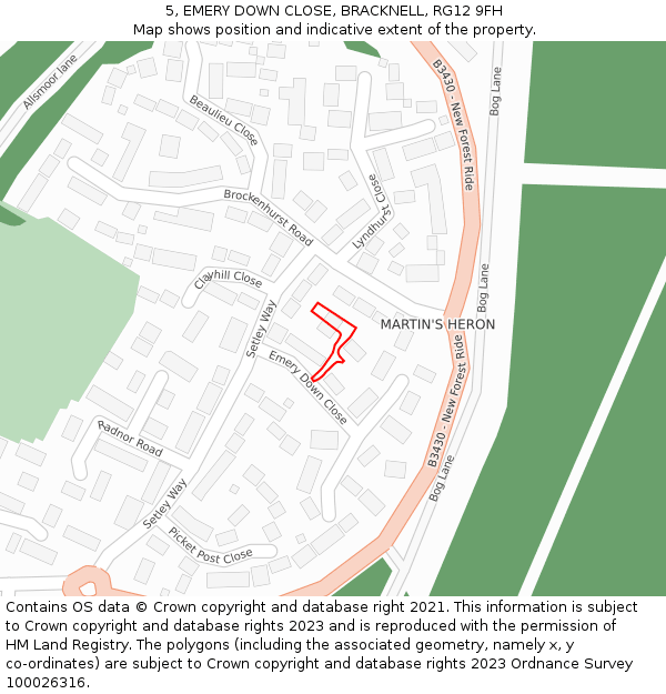 5, EMERY DOWN CLOSE, BRACKNELL, RG12 9FH: Location map and indicative extent of plot