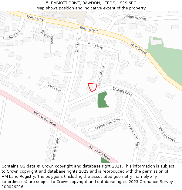 5, EMMOTT DRIVE, RAWDON, LEEDS, LS19 6PG: Location map and indicative extent of plot