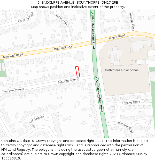 5, ENDCLIFFE AVENUE, SCUNTHORPE, DN17 2RB: Location map and indicative extent of plot