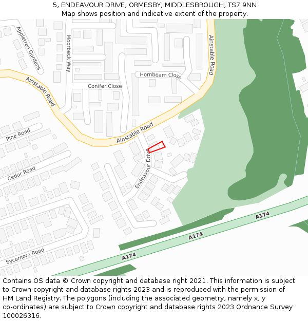 5, ENDEAVOUR DRIVE, ORMESBY, MIDDLESBROUGH, TS7 9NN: Location map and indicative extent of plot