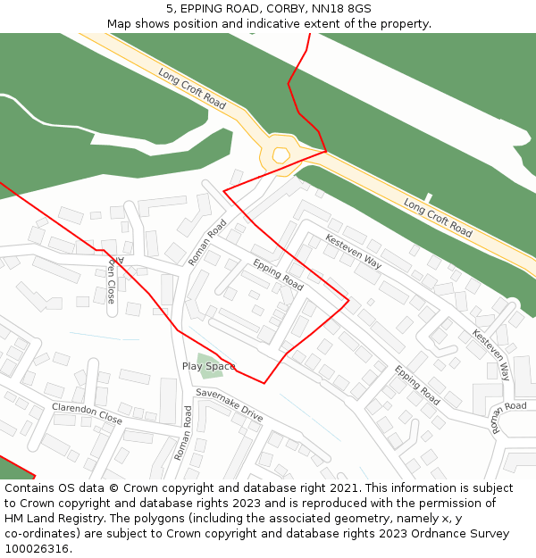 5, EPPING ROAD, CORBY, NN18 8GS: Location map and indicative extent of plot