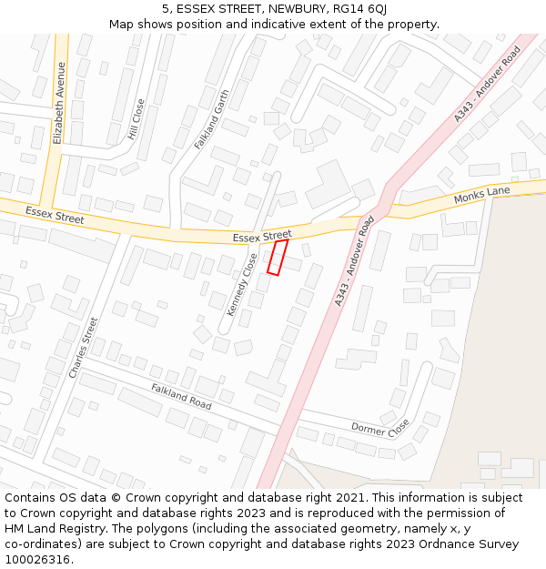 5, ESSEX STREET, NEWBURY, RG14 6QJ: Location map and indicative extent of plot