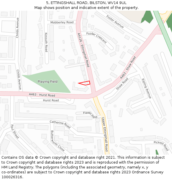 5, ETTINGSHALL ROAD, BILSTON, WV14 9UL: Location map and indicative extent of plot