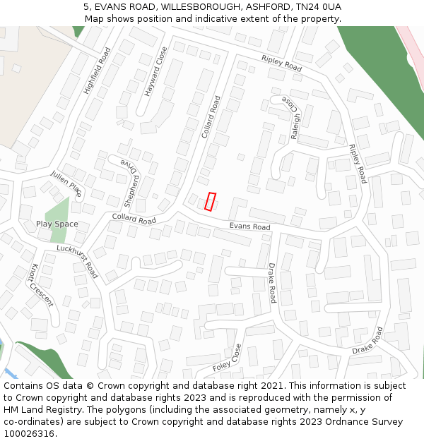 5, EVANS ROAD, WILLESBOROUGH, ASHFORD, TN24 0UA: Location map and indicative extent of plot