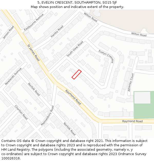 5, EVELYN CRESCENT, SOUTHAMPTON, SO15 5JF: Location map and indicative extent of plot