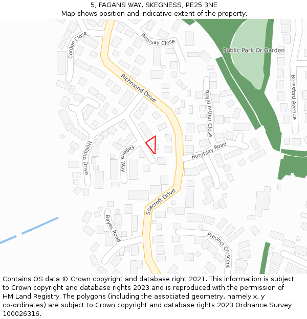 5, FAGANS WAY, SKEGNESS, PE25 3NE: Location map and indicative extent of plot