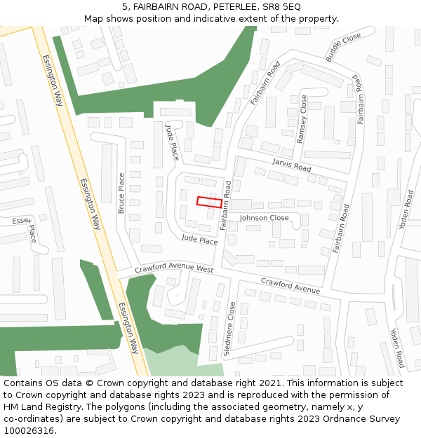 5, FAIRBAIRN ROAD, PETERLEE, SR8 5EQ: Location map and indicative extent of plot