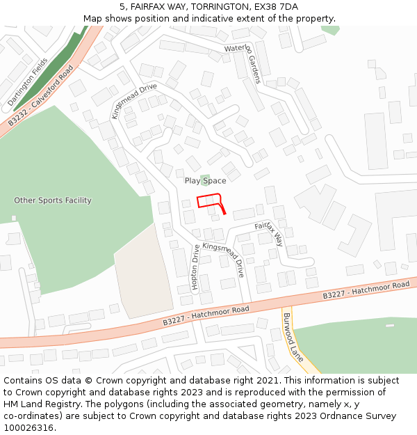 5, FAIRFAX WAY, TORRINGTON, EX38 7DA: Location map and indicative extent of plot