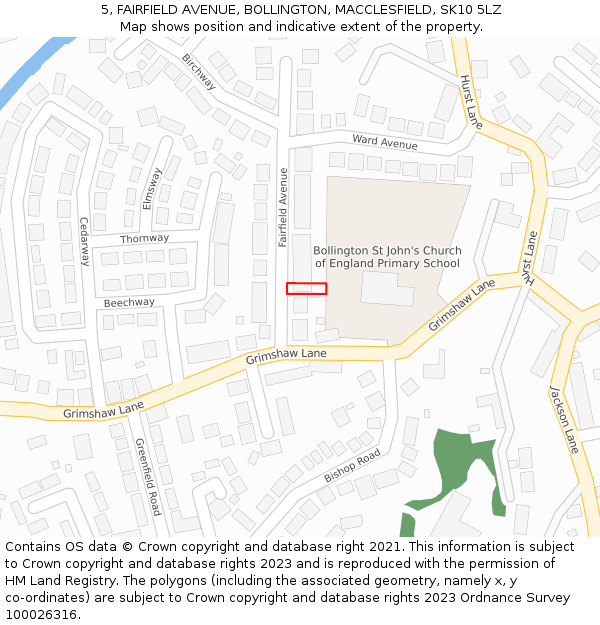 5, FAIRFIELD AVENUE, BOLLINGTON, MACCLESFIELD, SK10 5LZ: Location map and indicative extent of plot
