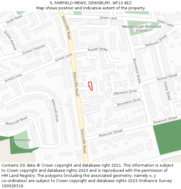 5, FAIRFIELD MEWS, DEWSBURY, WF13 4EZ: Location map and indicative extent of plot
