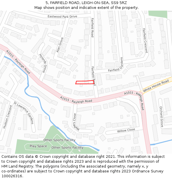 5, FAIRFIELD ROAD, LEIGH-ON-SEA, SS9 5RZ: Location map and indicative extent of plot