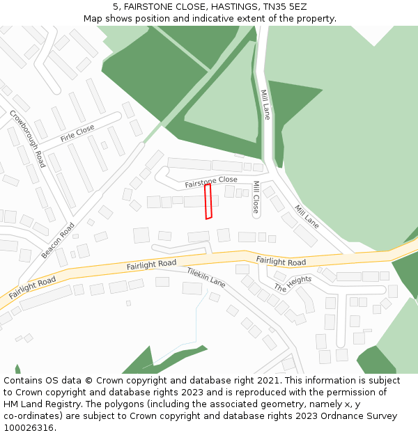 5, FAIRSTONE CLOSE, HASTINGS, TN35 5EZ: Location map and indicative extent of plot