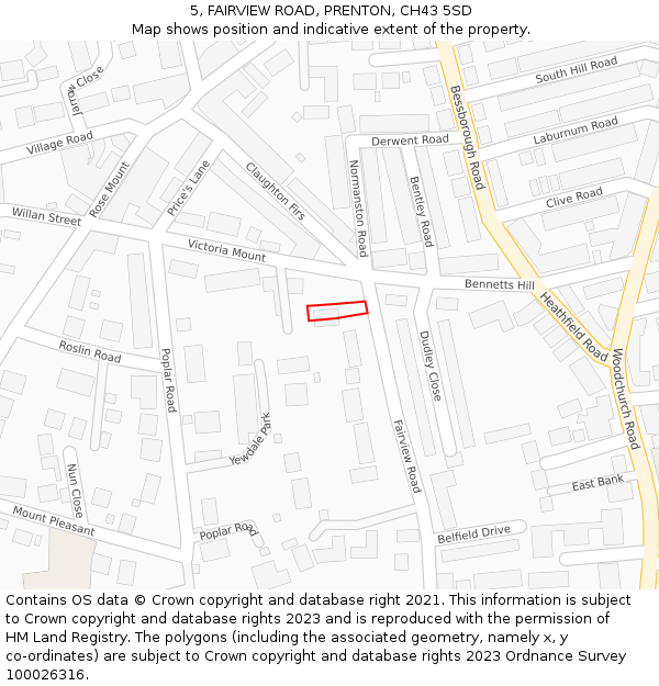 5, FAIRVIEW ROAD, PRENTON, CH43 5SD: Location map and indicative extent of plot