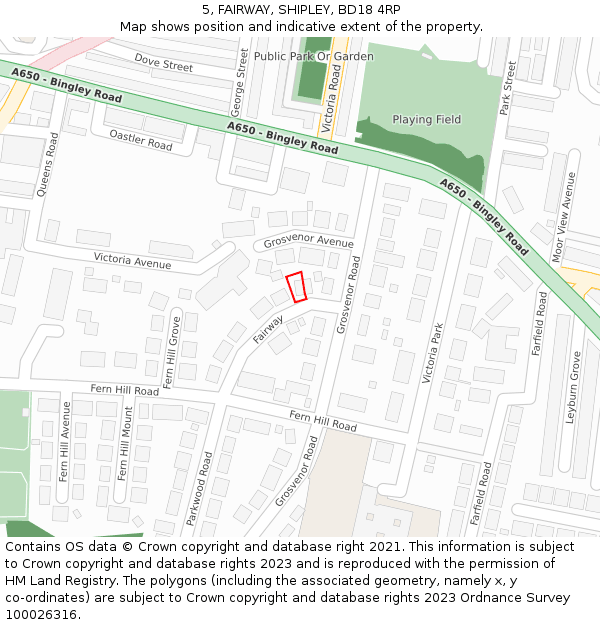 5, FAIRWAY, SHIPLEY, BD18 4RP: Location map and indicative extent of plot