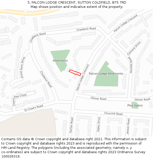 5, FALCON LODGE CRESCENT, SUTTON COLDFIELD, B75 7RD: Location map and indicative extent of plot