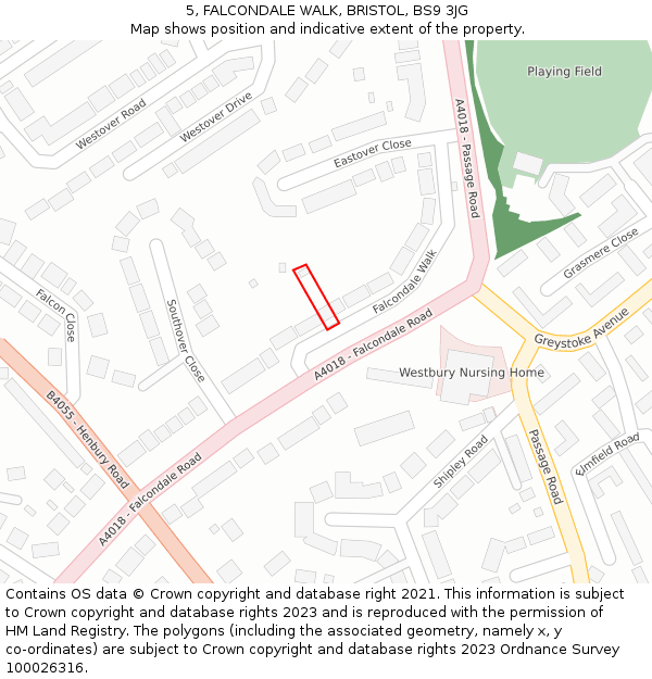 5, FALCONDALE WALK, BRISTOL, BS9 3JG: Location map and indicative extent of plot
