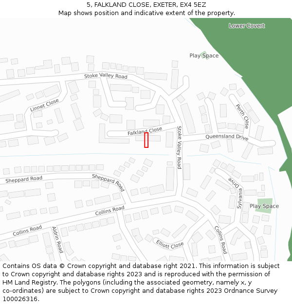 5, FALKLAND CLOSE, EXETER, EX4 5EZ: Location map and indicative extent of plot