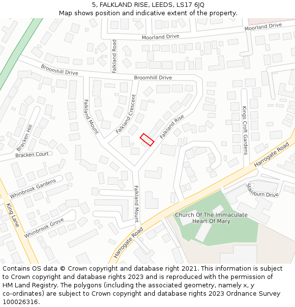 5, FALKLAND RISE, LEEDS, LS17 6JQ: Location map and indicative extent of plot