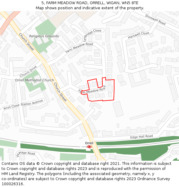 5, FARM MEADOW ROAD, ORRELL, WIGAN, WN5 8TE: Location map and indicative extent of plot