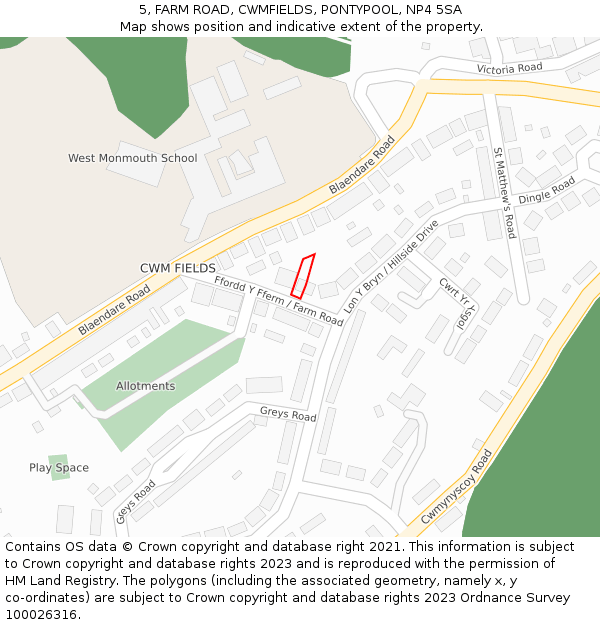 5, FARM ROAD, CWMFIELDS, PONTYPOOL, NP4 5SA: Location map and indicative extent of plot