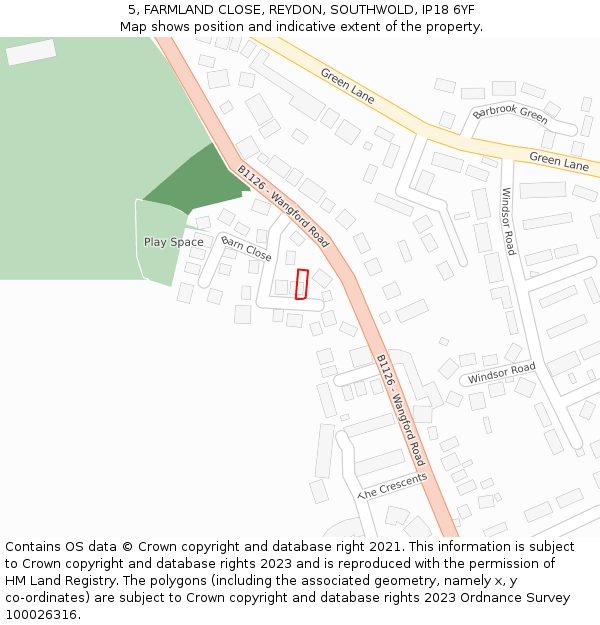 5, FARMLAND CLOSE, REYDON, SOUTHWOLD, IP18 6YF: Location map and indicative extent of plot