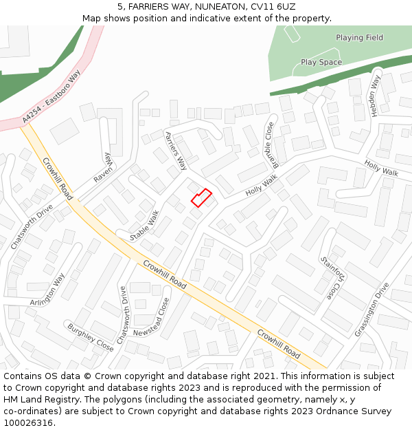 5, FARRIERS WAY, NUNEATON, CV11 6UZ: Location map and indicative extent of plot
