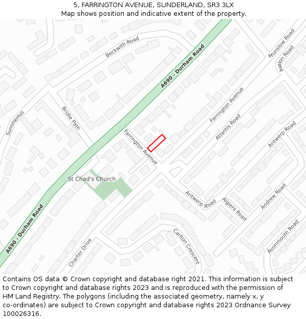 5, FARRINGTON AVENUE, SUNDERLAND, SR3 3LX: Location map and indicative extent of plot