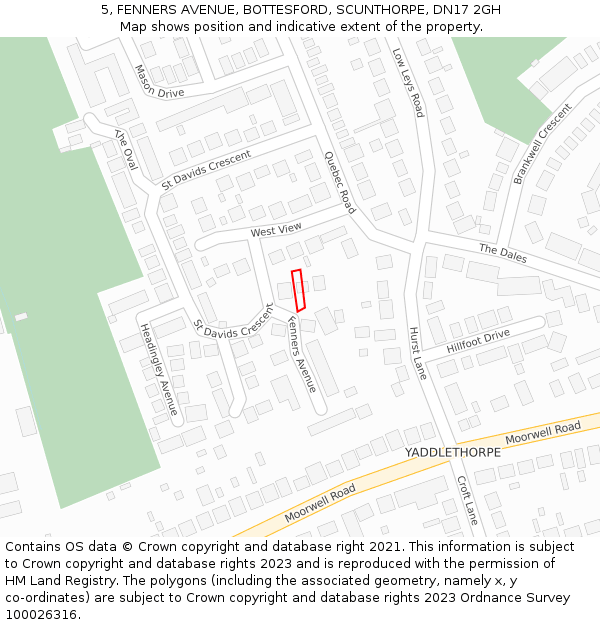 5, FENNERS AVENUE, BOTTESFORD, SCUNTHORPE, DN17 2GH: Location map and indicative extent of plot