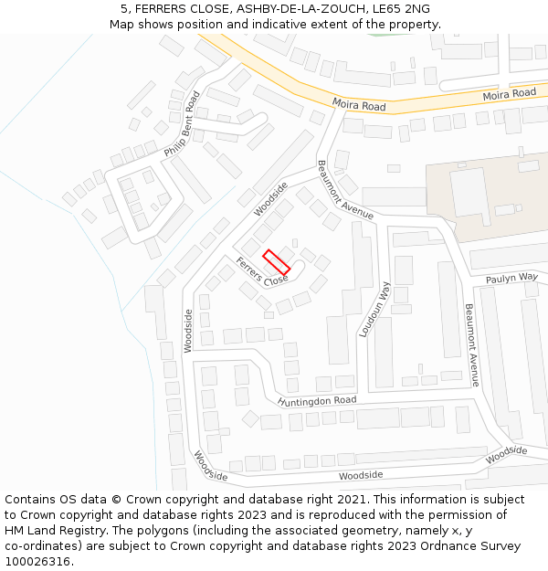 5, FERRERS CLOSE, ASHBY-DE-LA-ZOUCH, LE65 2NG: Location map and indicative extent of plot