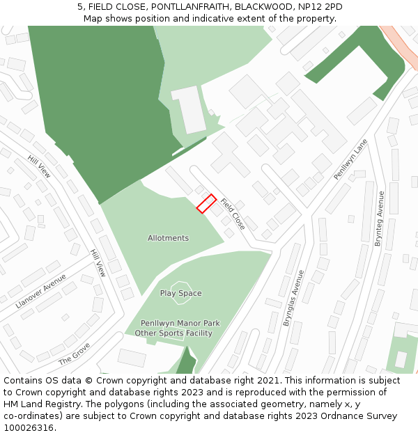 5, FIELD CLOSE, PONTLLANFRAITH, BLACKWOOD, NP12 2PD: Location map and indicative extent of plot