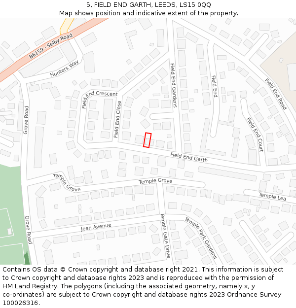 5, FIELD END GARTH, LEEDS, LS15 0QQ: Location map and indicative extent of plot