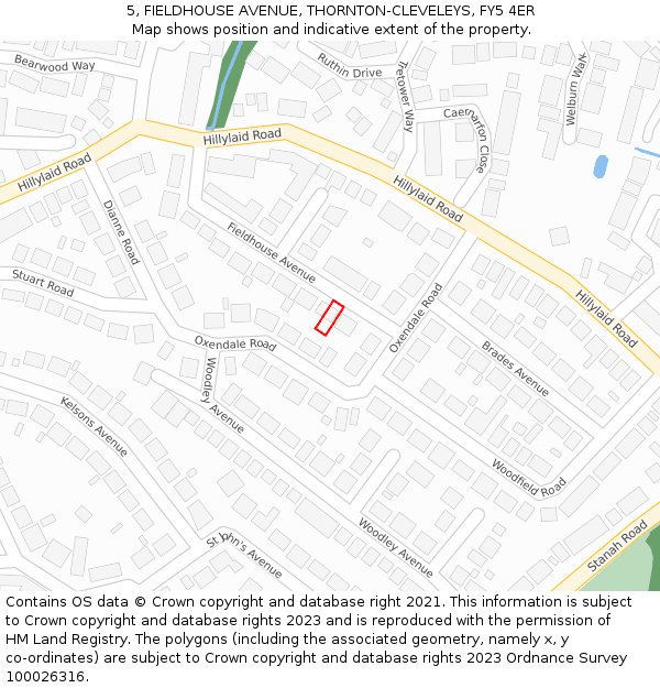 5, FIELDHOUSE AVENUE, THORNTON-CLEVELEYS, FY5 4ER: Location map and indicative extent of plot