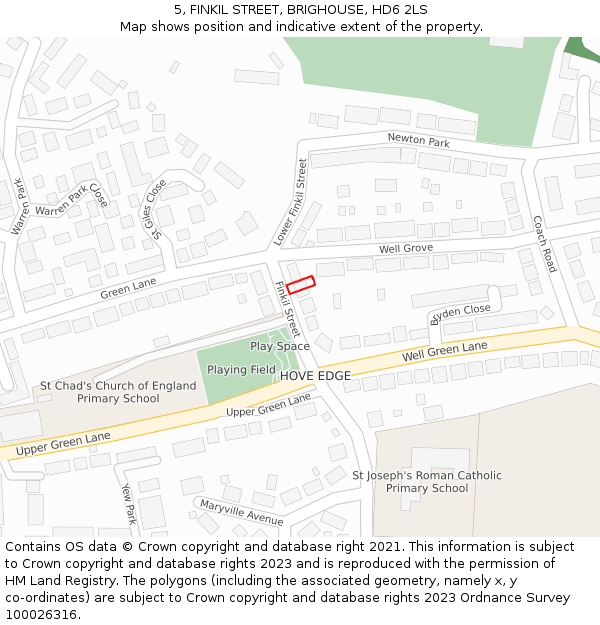 5, FINKIL STREET, BRIGHOUSE, HD6 2LS: Location map and indicative extent of plot