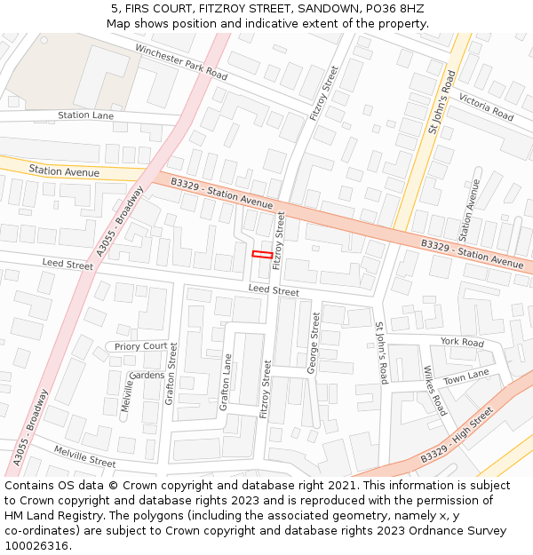 5, FIRS COURT, FITZROY STREET, SANDOWN, PO36 8HZ: Location map and indicative extent of plot