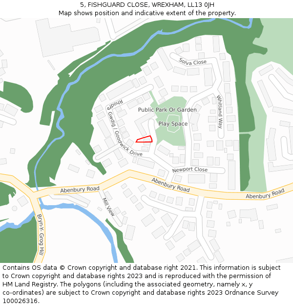 5, FISHGUARD CLOSE, WREXHAM, LL13 0JH: Location map and indicative extent of plot