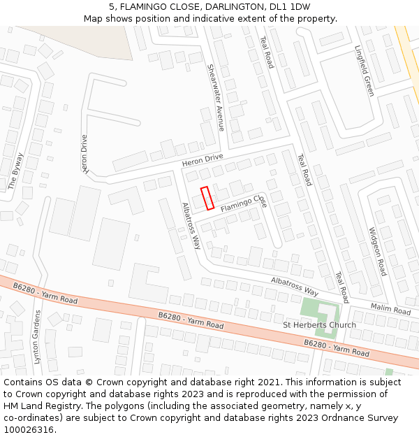 5, FLAMINGO CLOSE, DARLINGTON, DL1 1DW: Location map and indicative extent of plot