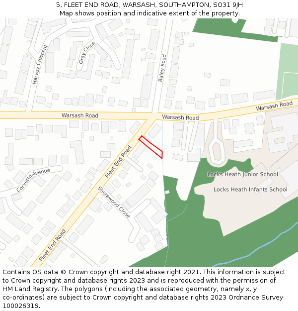 5, FLEET END ROAD, WARSASH, SOUTHAMPTON, SO31 9JH: Location map and indicative extent of plot