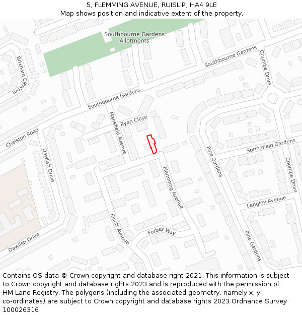 5, FLEMMING AVENUE, RUISLIP, HA4 9LE: Location map and indicative extent of plot