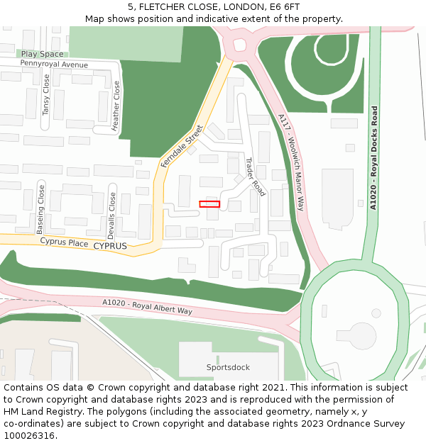 5, FLETCHER CLOSE, LONDON, E6 6FT: Location map and indicative extent of plot