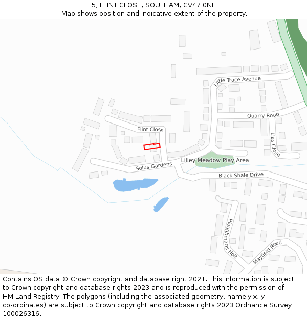 5, FLINT CLOSE, SOUTHAM, CV47 0NH: Location map and indicative extent of plot