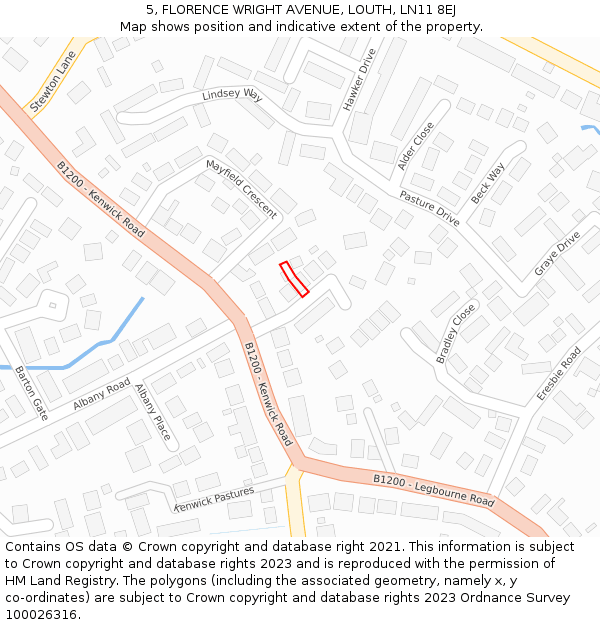 5, FLORENCE WRIGHT AVENUE, LOUTH, LN11 8EJ: Location map and indicative extent of plot