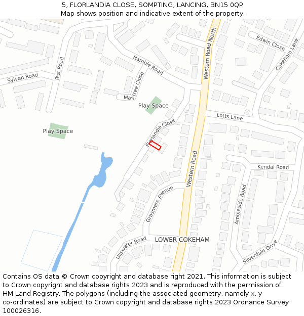 5, FLORLANDIA CLOSE, SOMPTING, LANCING, BN15 0QP: Location map and indicative extent of plot