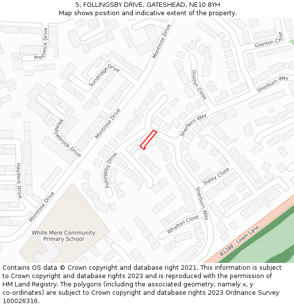 5, FOLLINGSBY DRIVE, GATESHEAD, NE10 8YH: Location map and indicative extent of plot