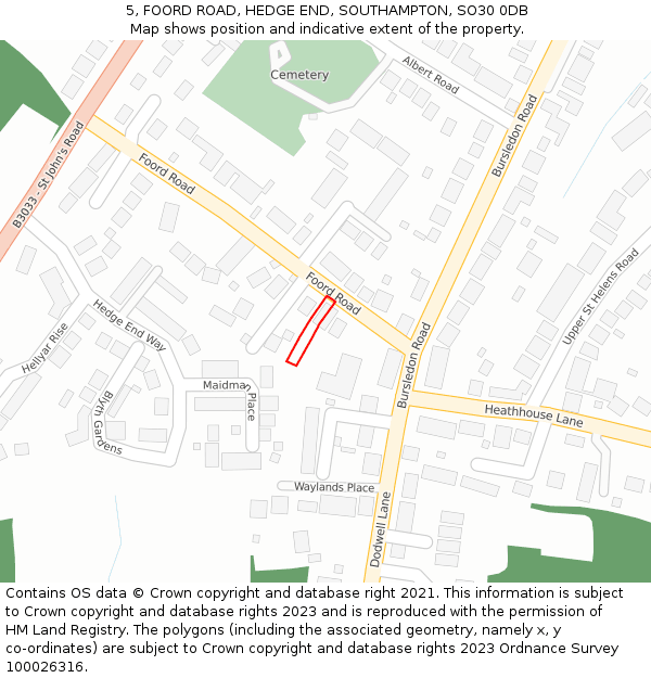 5, FOORD ROAD, HEDGE END, SOUTHAMPTON, SO30 0DB: Location map and indicative extent of plot